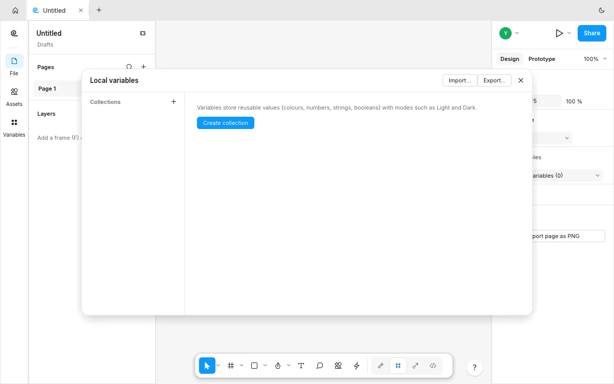 FigCraft Local variables modal with collections, import and export