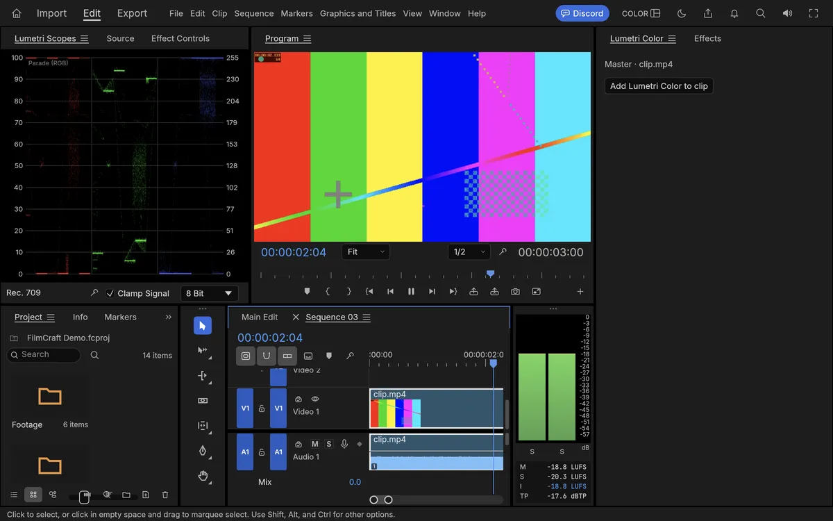 FilmCraft vs Premiere Pro color tools: the Color workspace with Lumetri Scopes and Lumetri Color