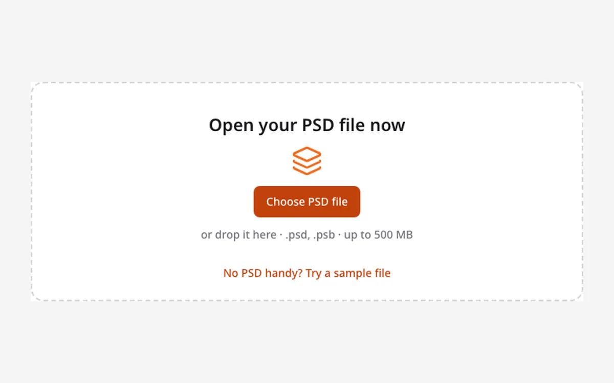 How to open a PSD file by dropping it into the browser tool