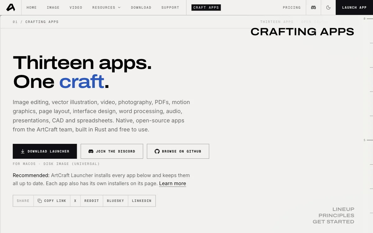 Official getartcraft apps page where the PhotoCraft download and every other Craft app is published