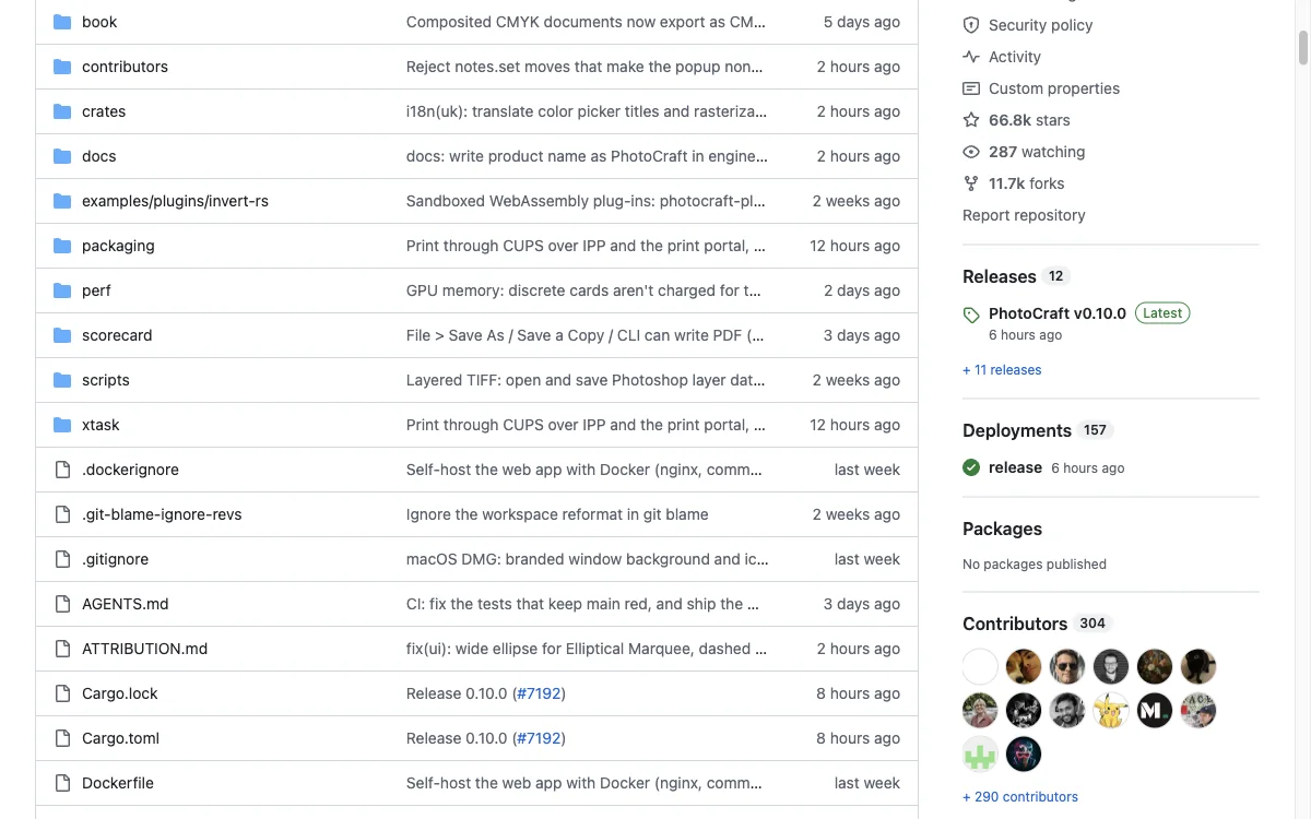 PhotoCraft repository README on GitHub, the source of the feature list behind the PhotoCraft download