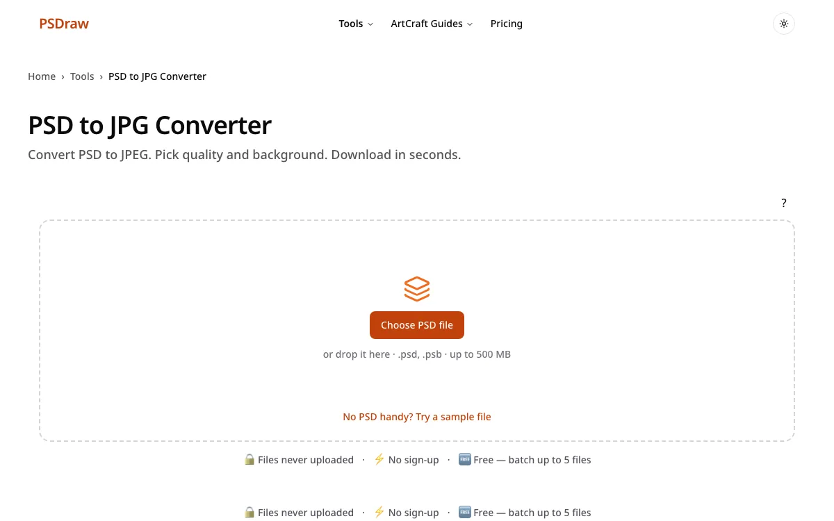 Step 1: add a file in the PSD to JPG converter