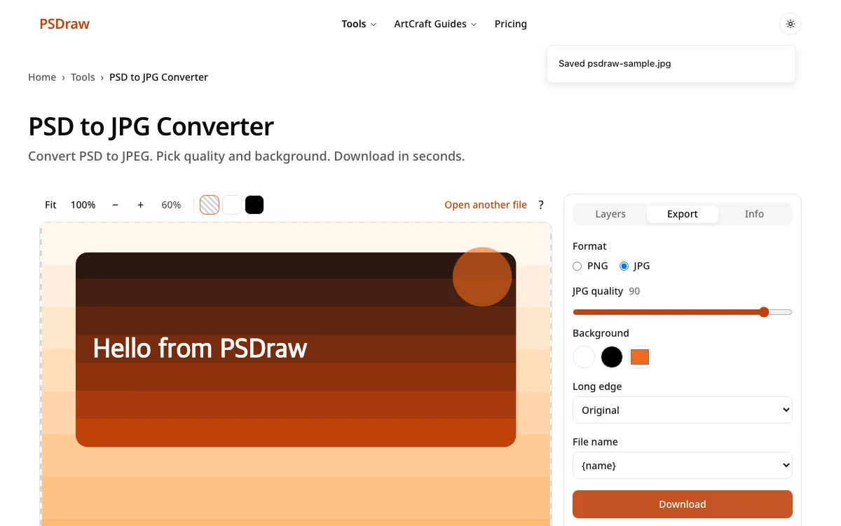 Step 3: download after you convert PSD to JPG