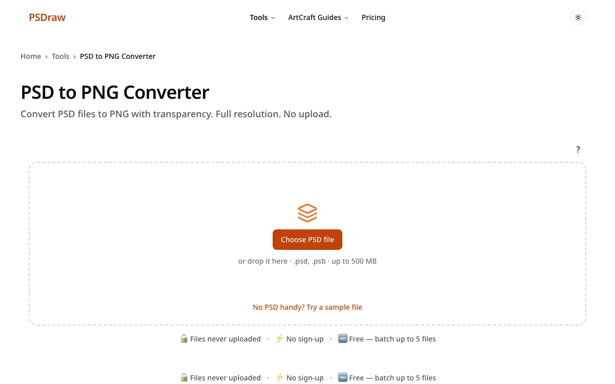 Step 1: drop a design into the PSD to PNG converter