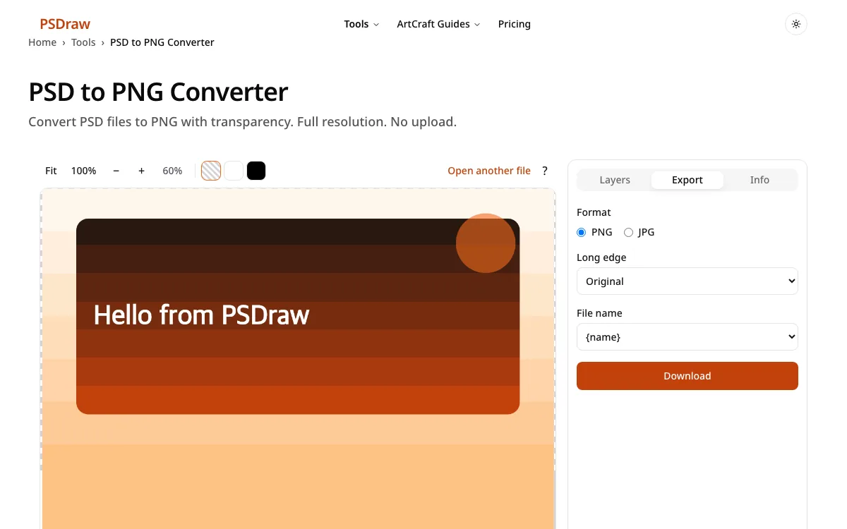 Step 3: download the PNG from the PSD to PNG converter