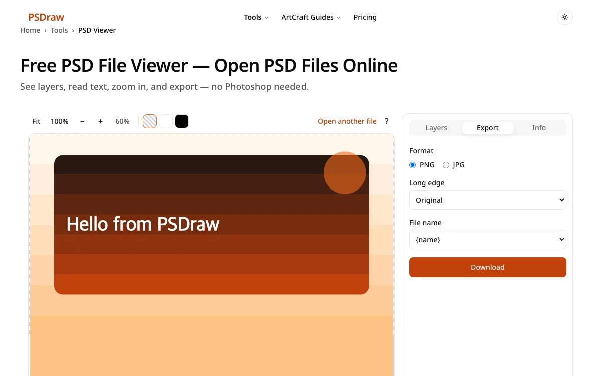 Step 3: export from the PSD opener after checking the image