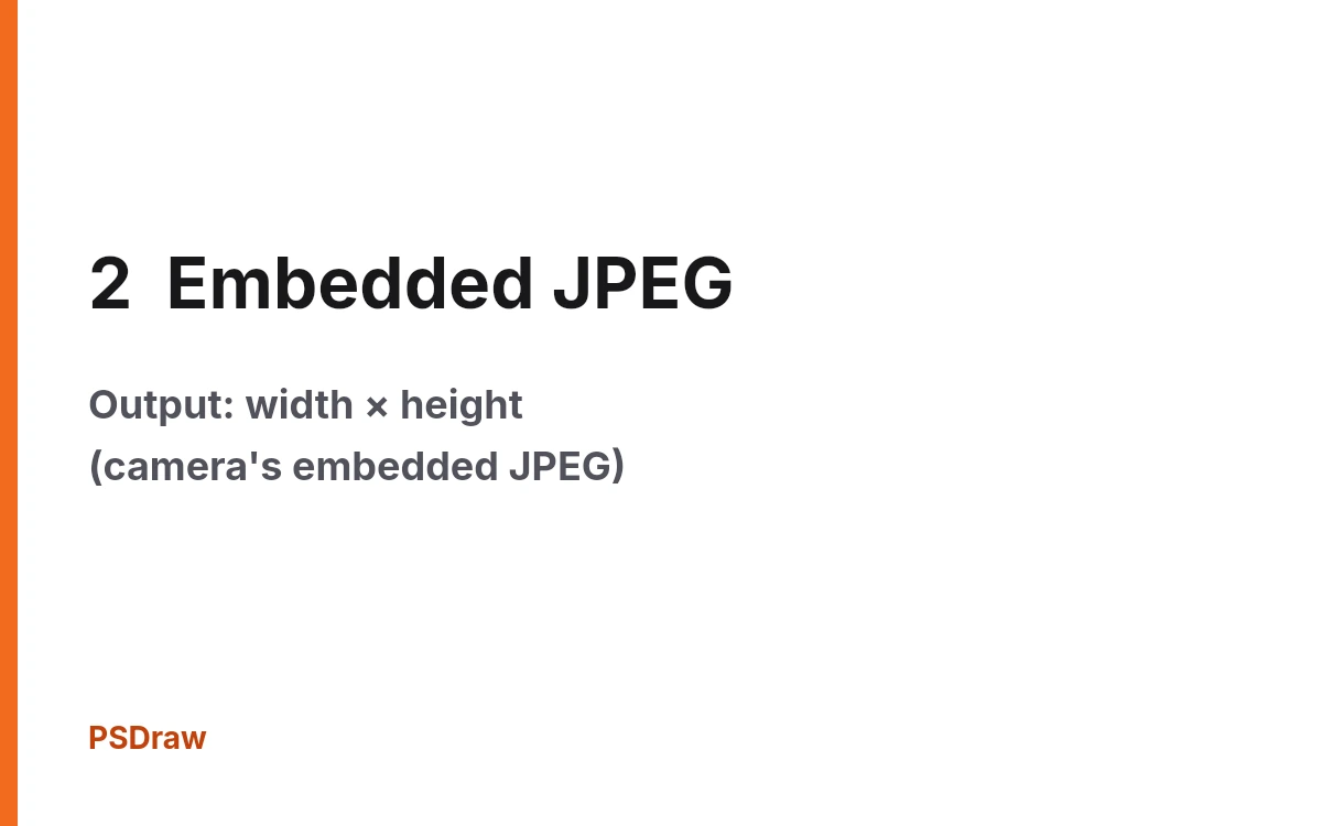 RAW to JPG preview labeled as the camera embedded JPEG, not the sensor.